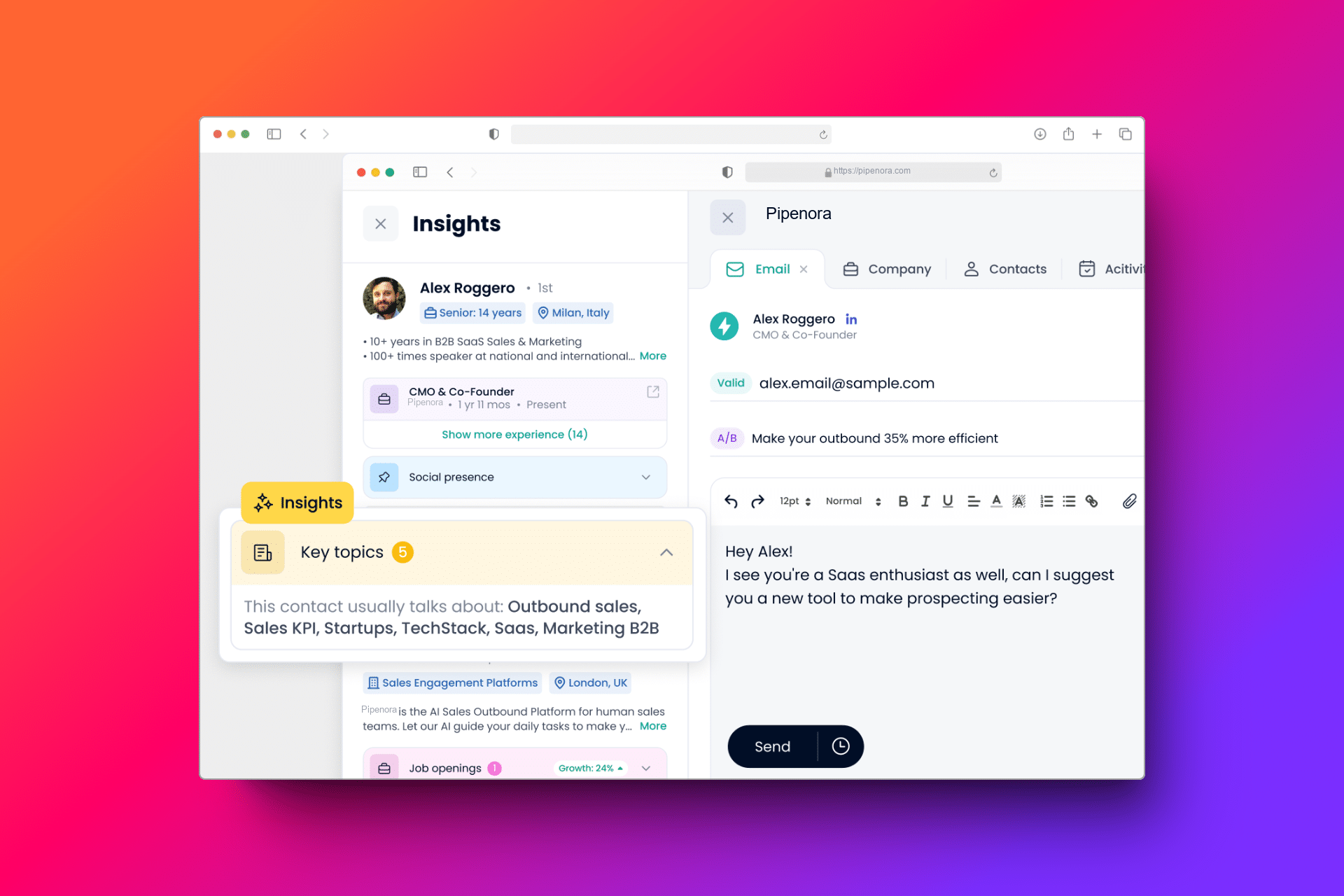 Pipenora's platform screenshot with the insight feature highlighted